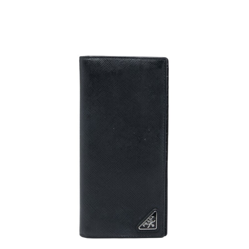 Prada Triangle Plate Long Wallet Black Saffiano Leather